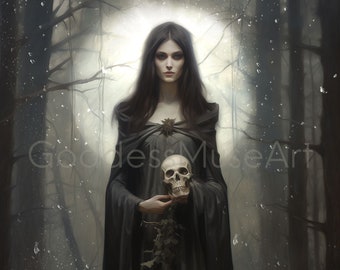 Déesse de la mort Art en téléchargement numérique, impression peinture impression enfers enfers sorcière femme sorcellerie autel goth, décor gothique Yule Samhain