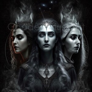 Hecate Art Digital Download, triple goddess greek print full moon witch dark wall art woman wicca pagan hekate witchcraft crossroads sorcery