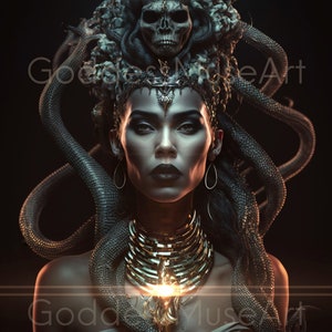 Méduse, impression d'art mural en téléchargement numérique, déesse grecque sorcière femme noire wicca autel païen obscurité mythologie goth gorgone serpents serpent image 1