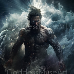 Poseidon Digital Download, wall art Greek God of Sea, ocean water Deity, Greek Mythology Art, Lord of the Sea, Masculine Male, Odyssey Epic