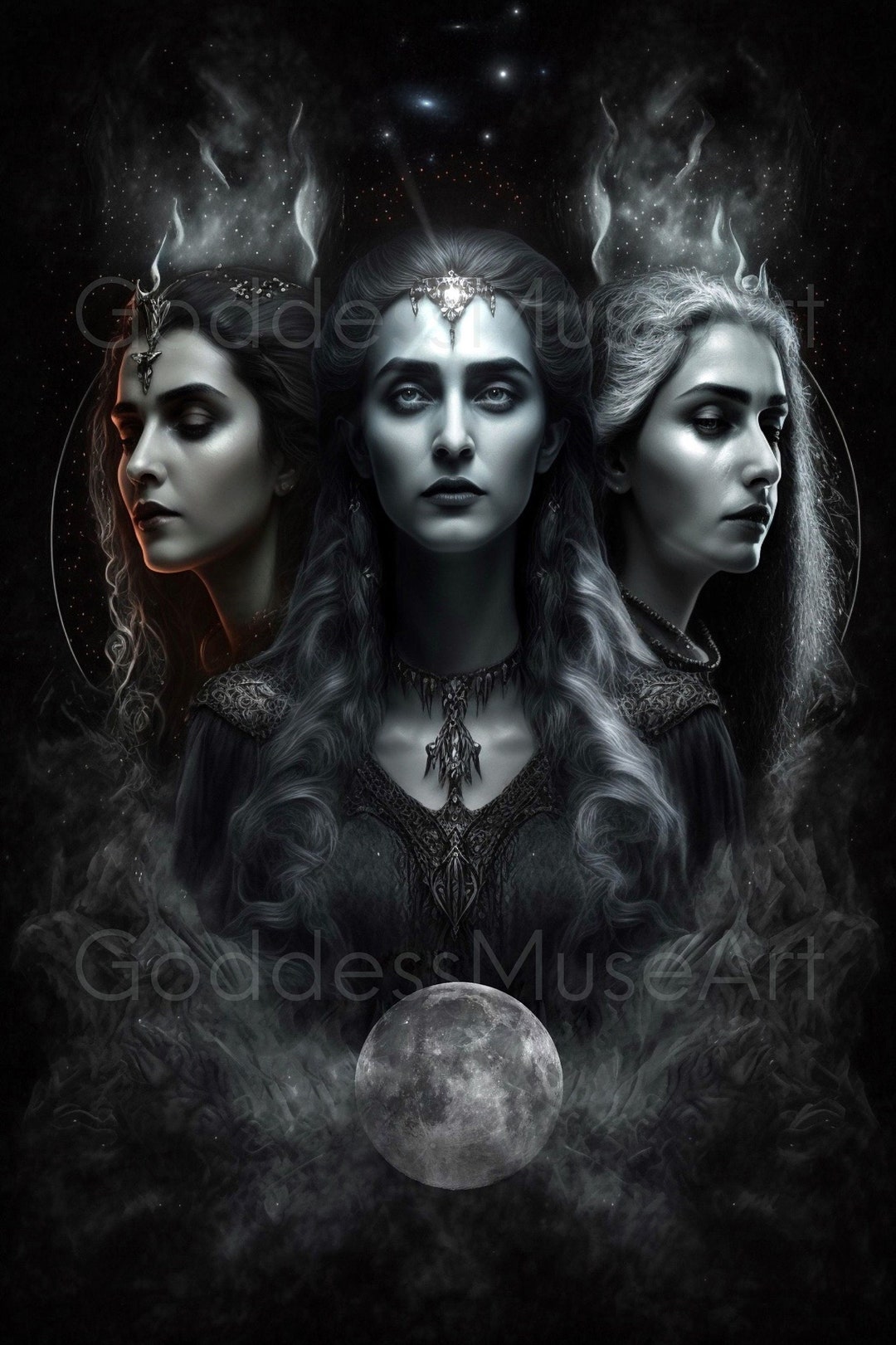 Hecate art digital download triple goddess greek print full moon witch