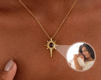 Personalized Sun Projection Photo Necklace, Memorial Photo Projection Necklace, Picture Inside Jewelry, Birthday Gift,Christmas Gift for Her