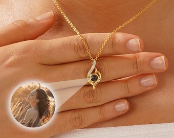 Projection Necklace with Photo, Custom Photo Necklace, Memorial Necklaces for Mom, Anniversary Gifts, Birthday Gifts, Christmas Gift for Her