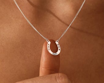 Personalised Name Horseshoe Necklace, Custom Engraved Name Necklace, Gold Dainty Lucky Horseshoe Necklace, Christmas Gifts, Gift For Her