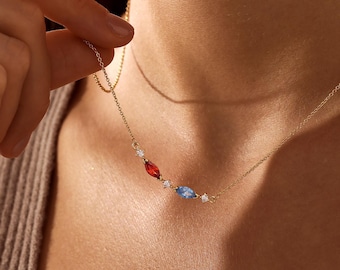 Custom Multiple Birthstone Necklace, Personalised Marquise Birthstone Necklace,  Family Birthstone Necklace, Personalized Gift, Gift For Her