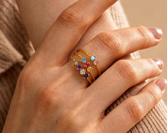 Personalized Multiple Birthstone Ring,  Minimalist Ring for Women, Custom Jewelry, Birthday Gift for Grandma, Anniversary Gift, Gift for Mom