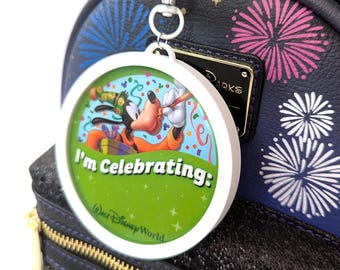 3D Printed Button Holder Keychain, Theme Park Souvenir Display, Birthday Celebration Button Frame, Button Protector Case, Park Day Bag Charm