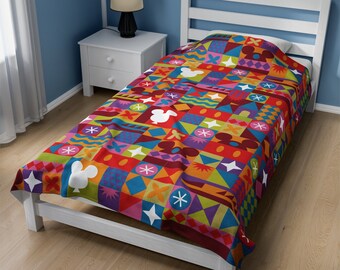 Custom Magical Theme Park Throw Blanket, Popcorn Box Pattern, Custom Velveteen Plush Blanket