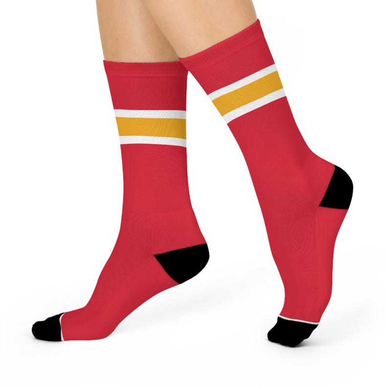 Kansas City Football Team Socks, KC Football Team Colors Striped Socks, Red Kingdom Socks, Football Fan Socks, KC Sports Fan Gift image 2