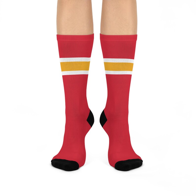 Kansas City Football Team Socks, KC Football Team Colors Striped Socks, Red Kingdom Socks, Football Fan Socks, KC Sports Fan Gift image 4