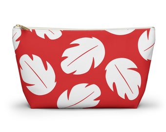 Custom Lilo Hawaiian Leaf Accessory Pouch w/T-bottom, Stitch Cosmetic Bag, Makeup Bag, Travel Bag, Pencil Pouch, Toiletry Bag, Monstera Leaf