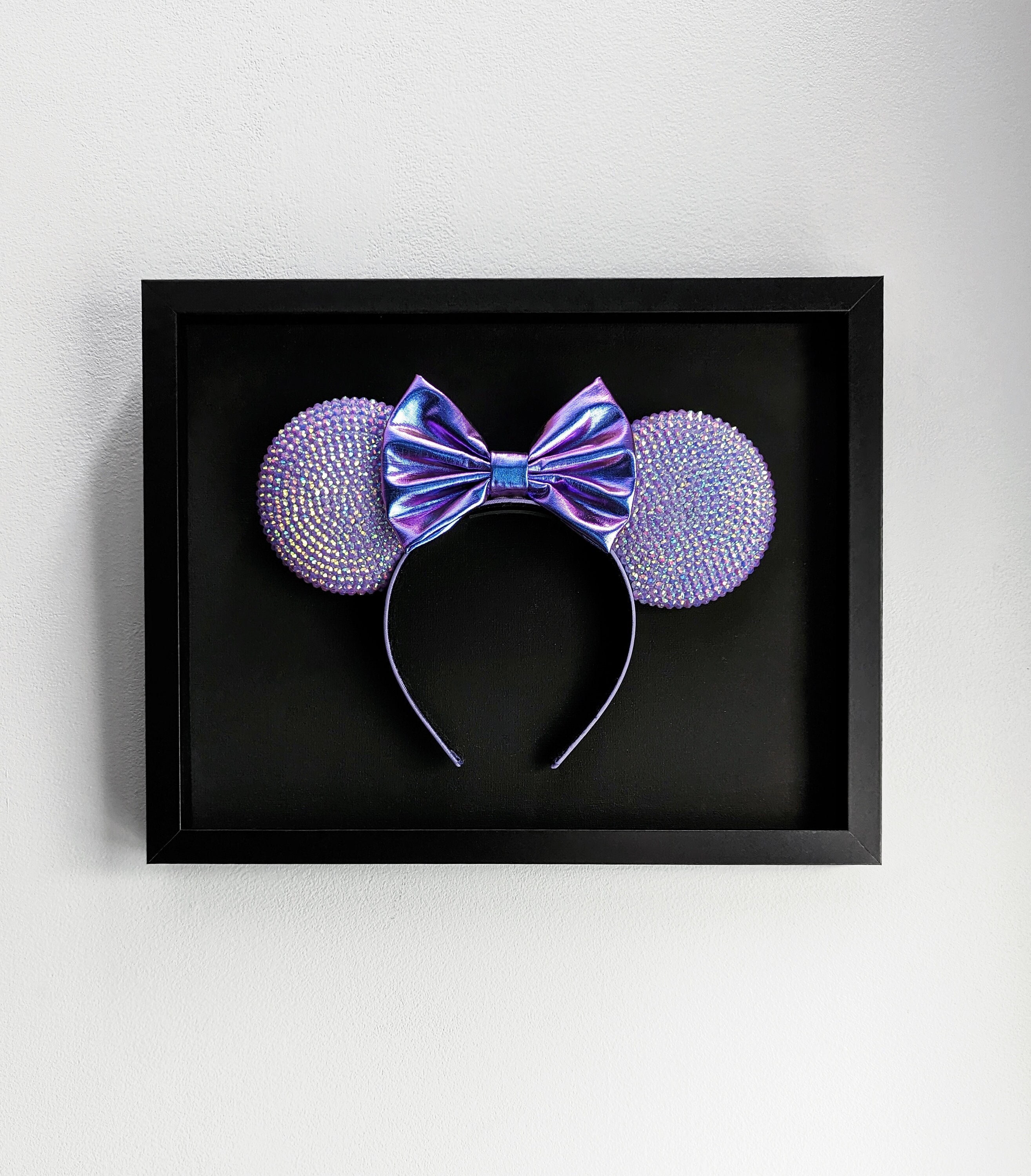 Wall Display for Minnie Ears-Double Row (Black Velvet & Black Wooden Base) Disney Inspired Mouse Ears Frame With Holder for Ears  main image 3