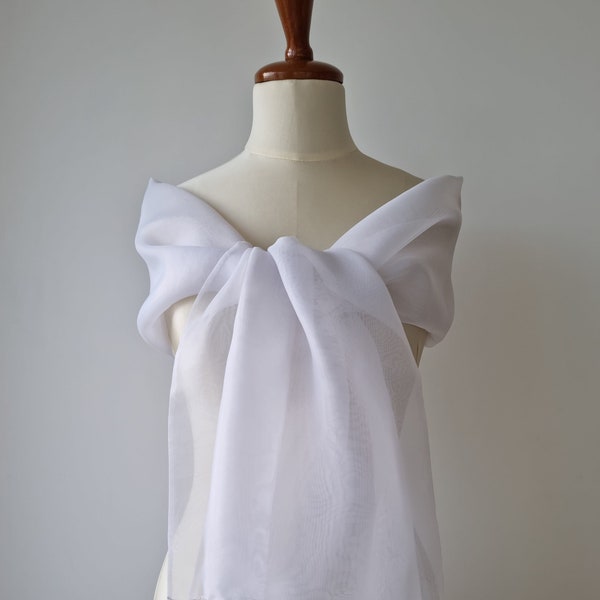 Étole organza blanche, étole mariage, longue étole, étole mariée, étole cérémonie, cache-épaule, étole gala, châle cérémonie, étole élégant