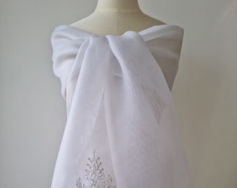 Étole organza blanche, étole mariage, longue étole, étole gala, étole mariée, châle de cérémonie, cache-épaule élégant, étole cérémonie