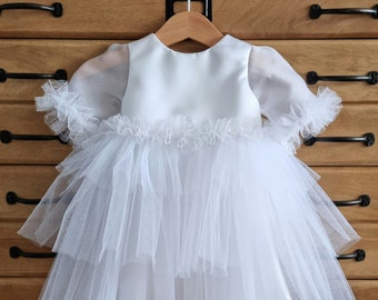Robe de baptême modèle Blanche + bandeau fleur, robe de baptême bébé fille, robe de cérémonie fille, robe de cérémonie bébé, robe de bébé