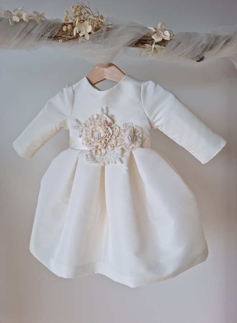 Robe de baptême modèle Evelyn bandeau, robe de baptême, robe de baptême bébé, robe de cérémonie fille, robe de cérémonie bébé,robe de bébé image 1