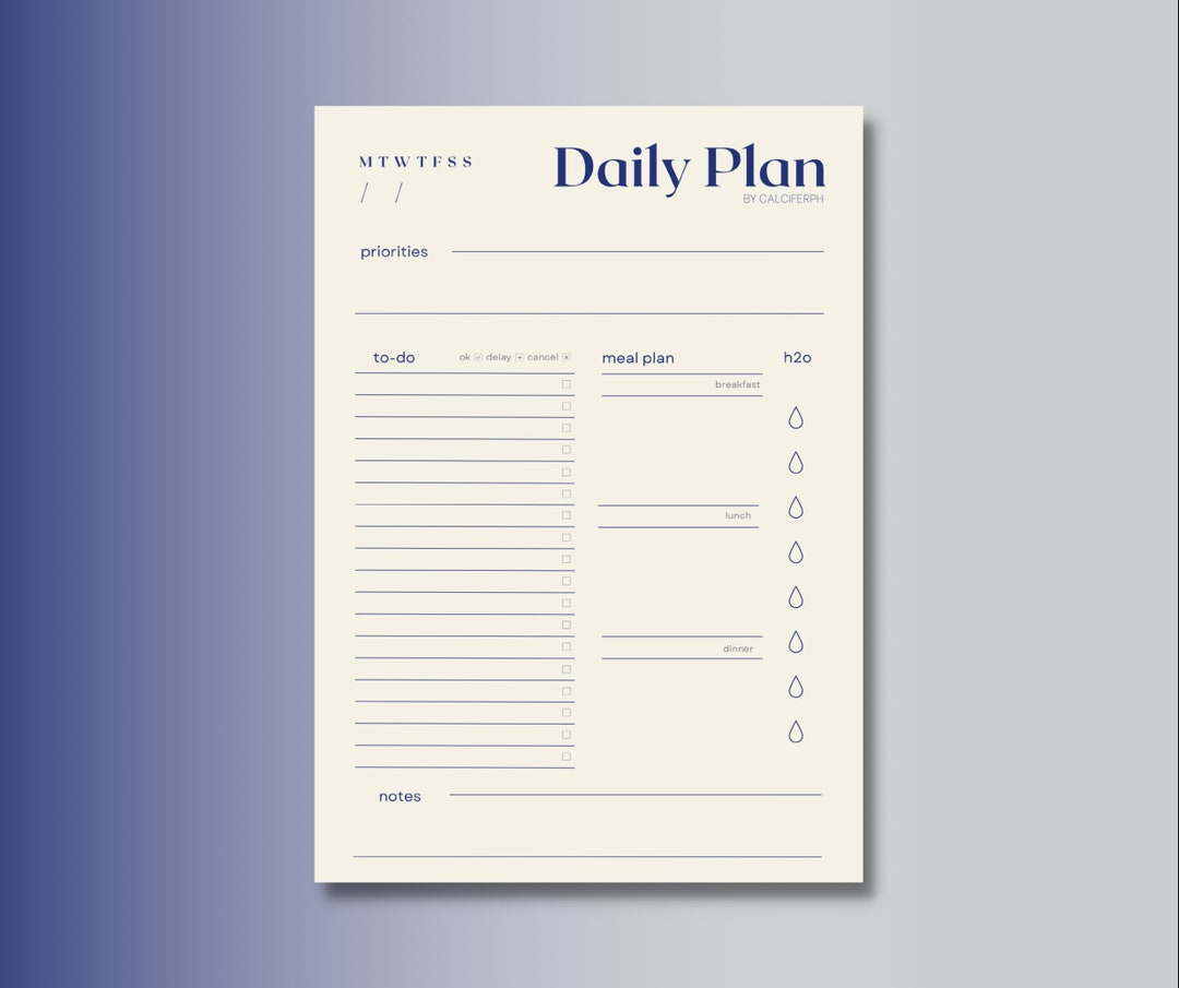 A4 Blue Digital Printable Minimalist Daily Planner - Etsy