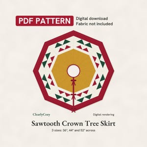 Patrón PDF para falda de árbol de Navidad, falda de árbol con patchwork de corona dentada, 8 piezas, acolchada, 3 tamaños, descarga digital.