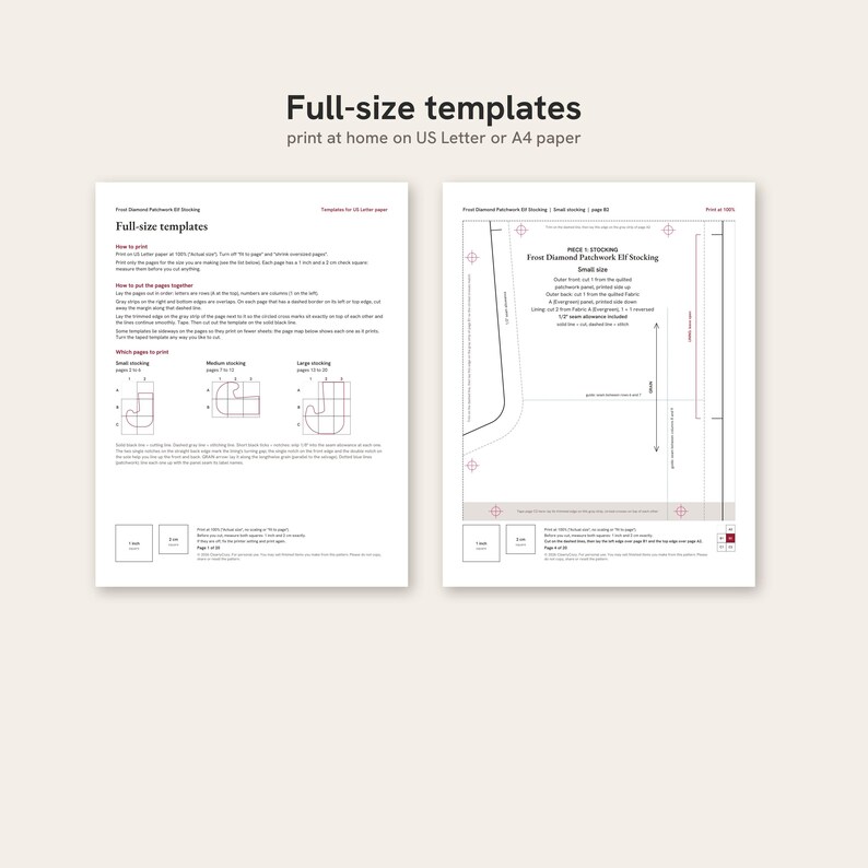 Molde em PDF para costura de meia de elfo patchwork, meia de elfo patchwork com estampa de diamantes, acolchoada e forrada, 3 tamanhos, download digital. imagem 7