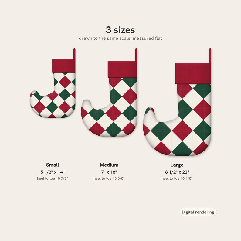 Patchwork Elf Stocking Sewing Pattern, Frost Diamond, Quilted and Lined, 3 Sizes (PDF Download) image 3
