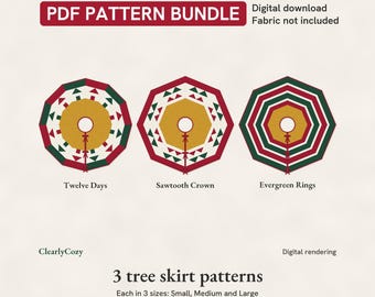 Christmas Tree Skirt Pattern Bundle, 3 Quilted Tree Skirts, 3 Sizes Each (PDF Download)