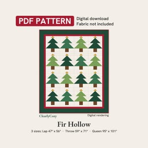 Christmas Tree Quilt Pattern PDF, Fir Hollow Pine Tree Quilt in Lap, Throw and Queen Sizes, Confident Beginner, Digital Download