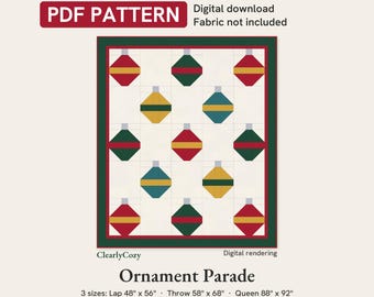 Christmas Ornament Quilt Pattern, Ornament Parade, 3 Sizes (PDF Download)
