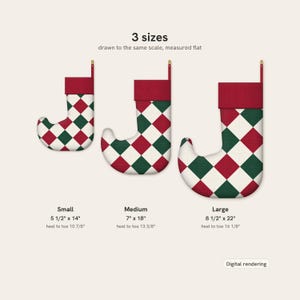 Molde em PDF para costura de meia de elfo patchwork, meia de elfo patchwork com estampa de diamantes, acolchoada e forrada, 3 tamanhos, download digital. imagem 3
