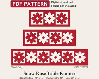 Christmas Table Runner Pattern, Snow Rose Nordic Star Runner, 3 Lengths (PDF Download)