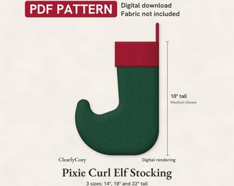 Elf Stocking Sewing Pattern, Pixie Curl, Curled Toe and Cuff, 3 Sizes (PDF Download)
