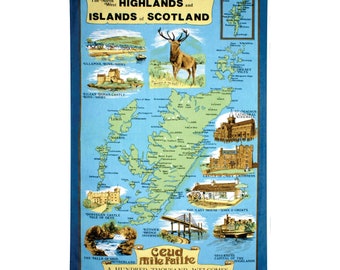 Explore Highlands and Islands : 100% Cotton Tea Towel - Authentic Scottish Design - TT0504