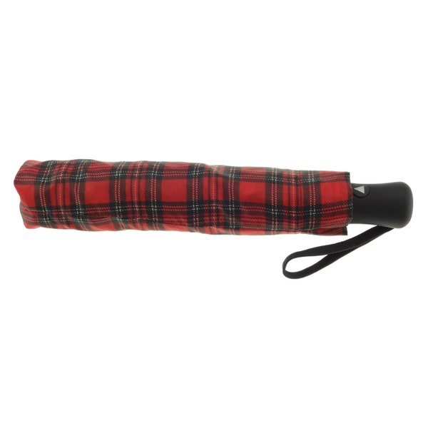 Premium Red Tartan Compact Umbrella - Automatic Open, Strong Steel Frame - Ideal for Scottish Occasions - BR2001