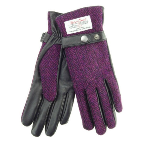 Scottish Heritage : Gants en cuir et tweed noirs - Bordeaux HB - LB3000-COL067