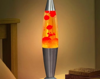 Classic Red & Yellow Lava Lamp 16" - Silver Base - Retro Nostalgia - Relaxing Mood Light - Decorative Illumination Classic - Timeless Gift !