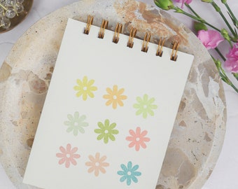 Floral Mini Jotter Notebook- Retro & Minimalist | Journal | Pocket Notebook | Spiral Bound | Blank Pages