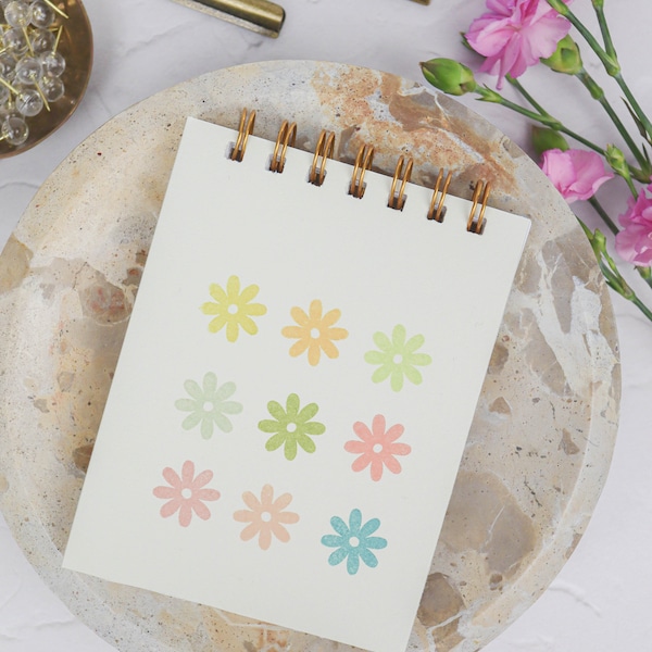 Floral Mini Jotter Notebook- Retro & Minimalist | Journal | Pocket Notebook | Spiral Bound | Blank Pages