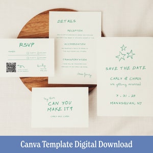WEDDING INVITATION TEMPLATE | Modern | Minimalist | handwritten | funky, colorful, fun whimsical trendy,  Quirky wedding invite | Bold Canva