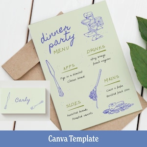 MENU Dinner Party, Ästhetisch, Canva-Vorlage, Bunt laden ein, Italienisch, Gastgeber, Originalillustration, bearbeitbar, Weihnachtsfeier, Retro-Einladung