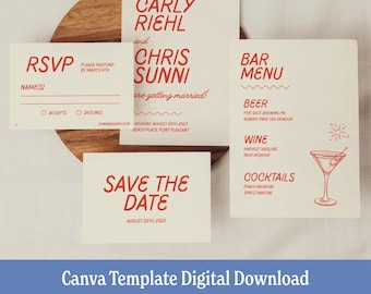 Bold Canva Wedding Custom Invite | Retro Wedding Invitation | Minimal Invite | Bright Wedding | Modern Wedding Invitations | Bride | Cards
