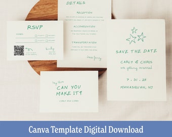 WEDDING INVITATION TEMPLATE | Modern | Minimalist | handwritten | funky, colorful, fun whimsical trendy,  Quirky wedding invite | Bold Canva
