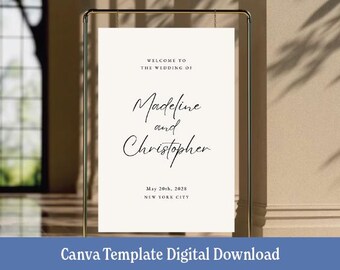 Minimalist Wedding Welcome Sign Template, Modern Script Welcome Wedding Sign, Editable Custom Wedding Signage, Printable, INSTANT Download