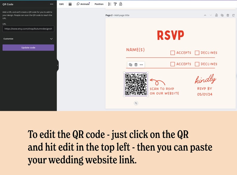 QR Code Bold Wedding invitation canva template