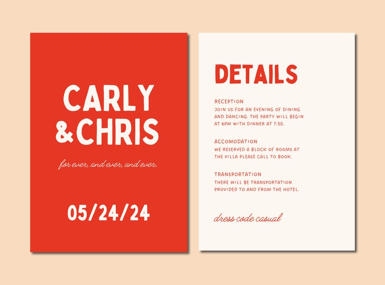 Bold Wedding invitation canva template