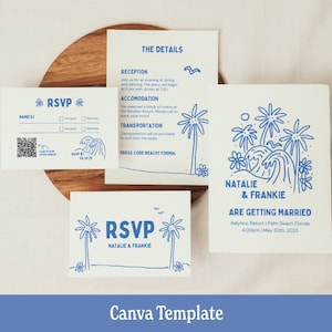Beach Wedding Invitation Canva Template | Beach Wedding | Handwritten & Hand Drawn | Destination wedding | Modern Wedding | Minimal seashell