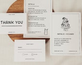 Wedding Invitation, Minimal Wedding Invite Suite, Modern Invite, Simple Editable Invite Template, Canva Template, Bold Wedding, Illustrated