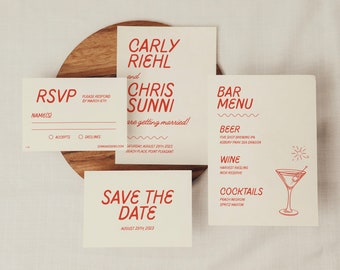 Invitación personalizada de boda audaz / Invitación de boda retro / Invitación mínima / Boda brillante / Invitaciones de boda modernas / Novia / Novio / Tarjetas
