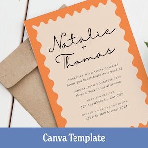 Colorful Wedding Invite | Canva Retro Wedding | Minimal Wedding Invite | Bright Wedding Invitation | Modern Invitation | Quirky | Wavy