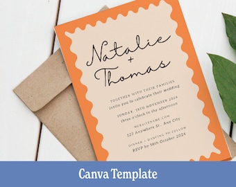 Colorful Wedding Invite | Canva Retro Wedding | Minimal Wedding Invite | Bright Wedding Invitation | Modern Invitation | Quirky | Wavy