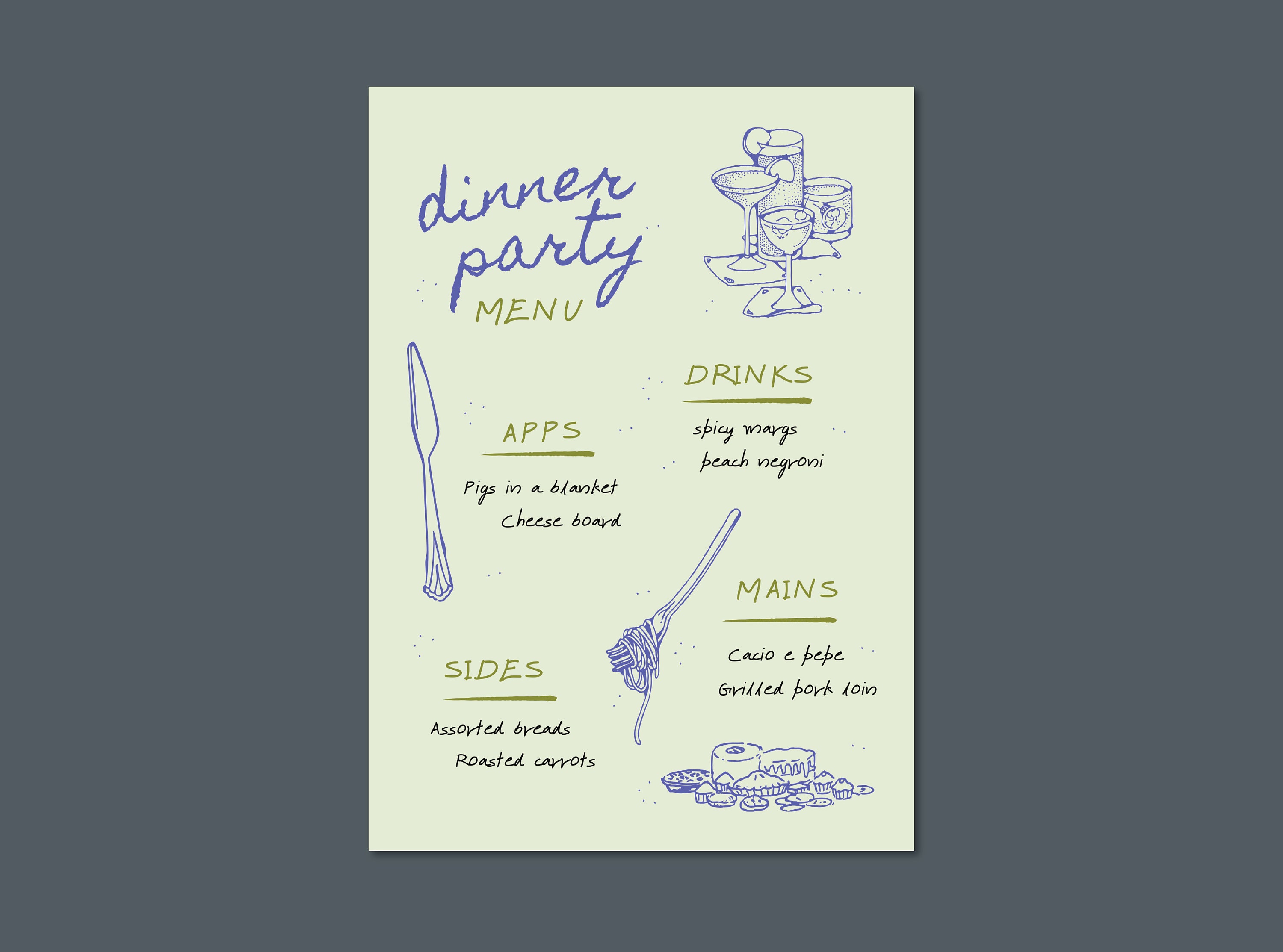 Menu Order Invite MENU Dinner Party, Aesthetic, Canva Template, Colorful Invite, Italian ...