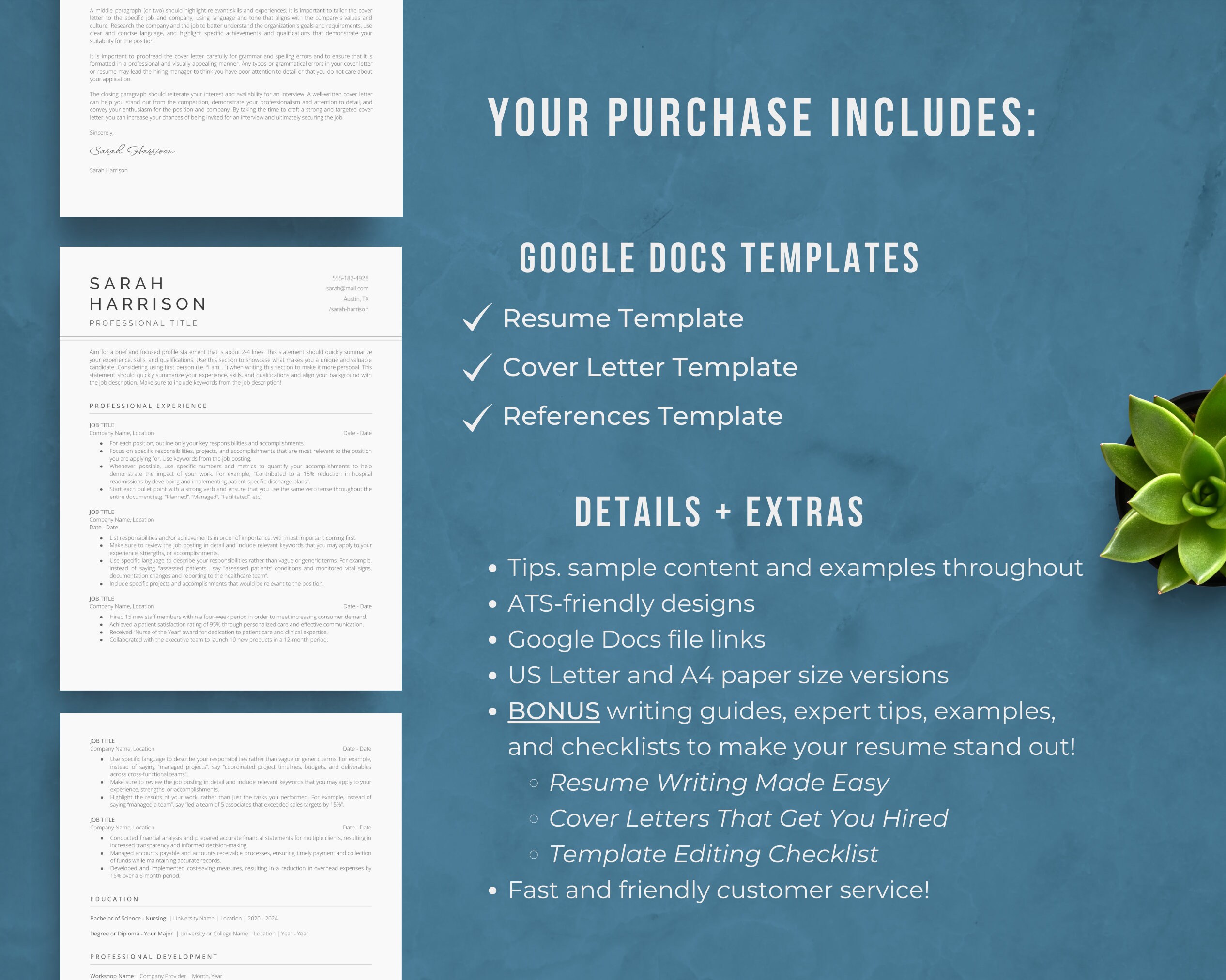 Google Docs Resume Template ATS Friendly, Simple CV Template and Cover ...